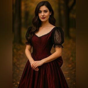 Vintage Handmade Dress Women Taffeta Tea Length Southern Belle Cosplay